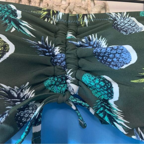 AERIE One Piece Full Coverage Ruched Cut Out Pineapple Swimsuit Large Long - Picture 7 of 16